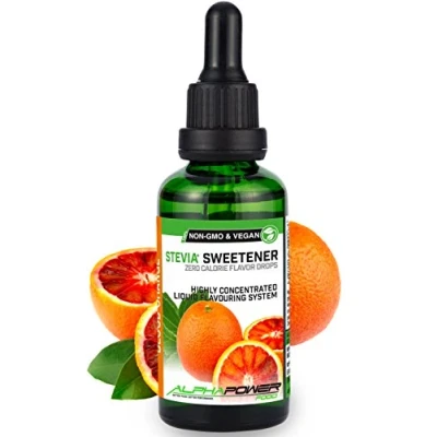 Abbildung von ALPHAPOWER FOOD Stevia, zuckerfreie flavour Drops BLUTORANGE 100% natürliches liquid Aroma + Zuckerersatz für Wasser, Müsli, Süßspeisen, Smoothies