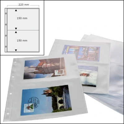 Abbildung von Safe, FC, Blätter (4 Ringe) 2er Einteilung (215x145 mm.) geeignet für Postkarten Transparent Abm: 230x305 mm. pro 15 Stk.