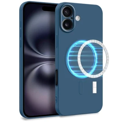 Abbildung von MyGadget Hülle für Apple iPhone 16 Plus [ kompatibel mit MagSafe ] Zweilagige Handyhülle Kameraschutz Cover Innenfutter &amp; Silikon außen Dunkel Blau