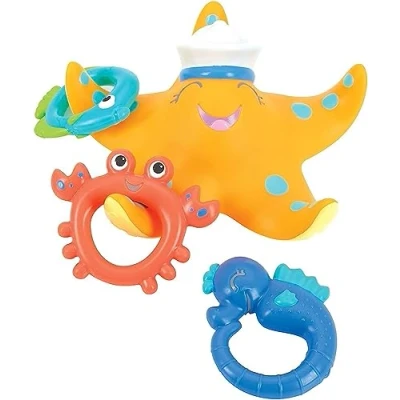 Abbildung von Nuby Badespielzeug Seestern mit 3 Ringen Baby und Kinder Wasserspielzeug Sicheres Badewannespielzeug Kleinkinder 18+ Monate