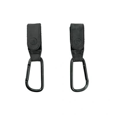 Abbildung von My junior® Hooks Kinderwagen Haken veganes Leder belastbar bis 10kg 2er Pack universelle Passform mit Klettverschluss Black