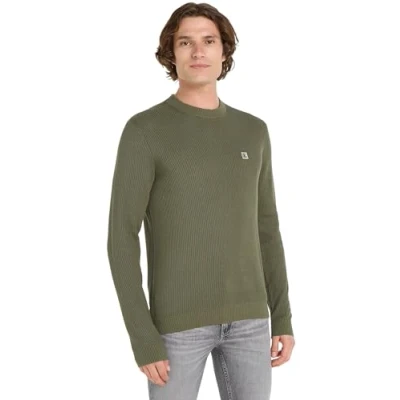 Abbildung von Calvin Klein Jeans Embro Badge Strickpullover, Herren, Größe: Small, Dusty olive