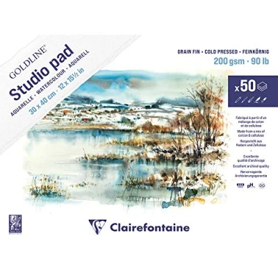 Abbildung von Clairefontaine 975717C Goldline Studio Pad Aquarellpapier Mappe (mit 50 Bögen, feinkörnig, 200 g, 30 x 40 cm) weiß