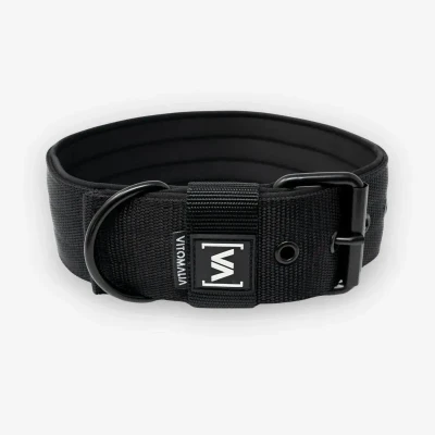 Abbildung von VITOMALIA® 5cm Breites Hundehalsband mit abstehender Neopren Innenfütterung für Hunde, Schwarze Edelstahl Dornschnalle, große Hunde (5cm/L = 45cm 55cm, Schwarz)