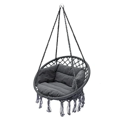 Abbildung von Spetebo Hängestuhl Relax Hängesessel mit Kisssen 80x60 cm dunkelgrau (Set, 1 St., inklusive Kordel und Ösen zum Hängen), bis zu ca. 120 kg, Innen Außenbereich