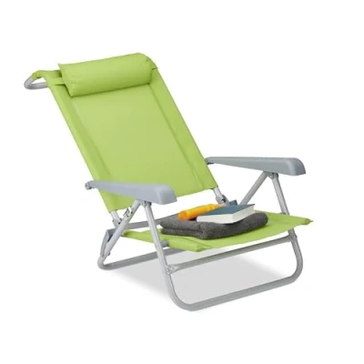 Abbildung von Relaxdays Liegestuhl klappbar, Nackenkissen, Flaschenöffner, 8 stufig verstellbar, bis 120 kg, Kunststoff, Stahl, grün, 76, 50 x 58, 00 80, 00cm