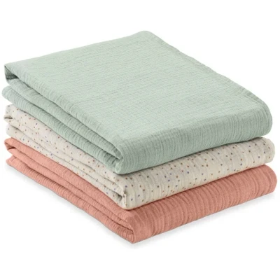 Abbildung von hauck 3 Musselintücher für Babys Cuddle N Clean, Spucktücher Pucktücher Stilltuch aus 100% weicher Baumwolle 80 x cm, Atmungsaktiv und Leicht zu Reinigen (Sage/ Beige Dots/ Cork)