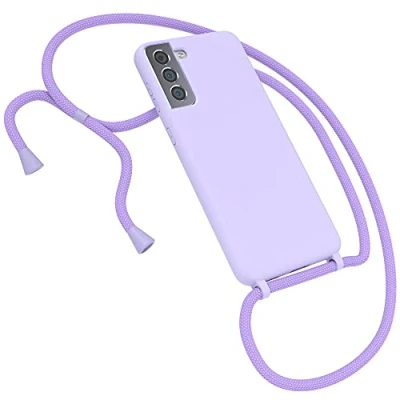 Abbildung von EAZY CASE Premium Silikon Handykette kompatibel mit Samsung Galaxy S21 Plus 5G Handyhülle Umhängeband, Handykordel Schutzhülle, Silikonhülle, Hülle, Kette für Smartphone, Lavendel Lila