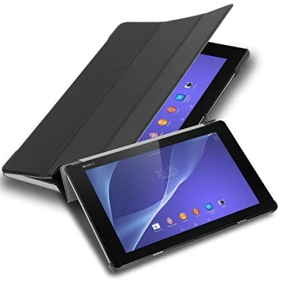 Abbildung von Cadorabo Hülle kompatibel mit Sony Xperia Tablet Z2 (10.1 Zoll) Tablethülle Auto Wake Up aus Kunst Leder Klappbare Magnetische Cover für Tasche in Schwarz