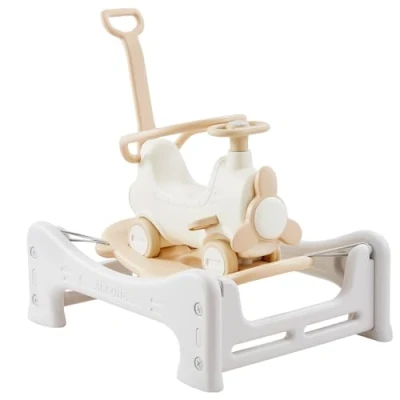 Abbildung von VEVOR 5 in 1 Schaukelpferd für Kleinkinder von 13 Jahren, Baby mit Trampolin, abnehmbarem Balance Board, Schiebegriff und 4 leichtgängigen Rädern, trägt bis zu 36 kg, Kinderspiel