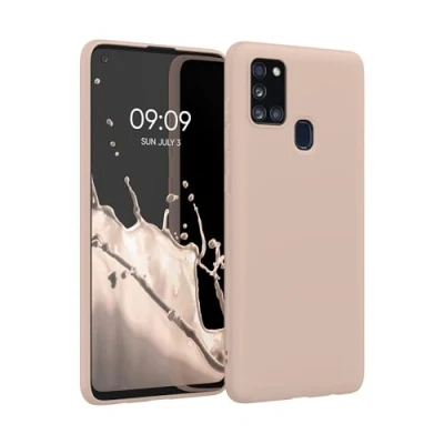 Abbildung von kwmobile Hülle kompatibel mit Samsung Galaxy A21s weiches TPU Silikon Case Cover geeignet für kabelloses Laden Coconut Swirl
