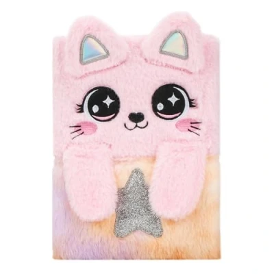 Abbildung von EXERZ Notizbuch A5 &#039;Rosa Katze&#039;, Kindertagebuch, Notizblock für Kinder, zappelfreundlicher Einband mit faltbaren Ohren und Pfoten, süß funktional, 160 linierte Seiten