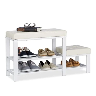 Abbildung von Relaxdays, weiß Schuhbank mit Hocker, gemütliche Sitzpolster, Schuhablage 2 Ebenen, Kinder, HBT: 50 x 90,5 30,5 cm