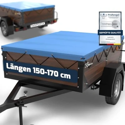 Abbildung von Tarpofix® Anhänger Plane 160x115 cm inkl. Planenseil Anhängerplane Flachplane aus PVC PLANENMATERIAL Verstärkte HP DDR für diverse PKW Hänger Abdeckplane Abdeckung Blau