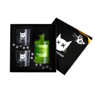 Abbildung von Böser Kater Juicy Lime Geschenkset mit 2 Gläsern Erfrischend fruchtiger Limetten Likör Perfekt als Spritz Aperitif &amp; spannende Cocktails Besondere Geschenkidee Handgemacht 0,5l 17% Vol.
