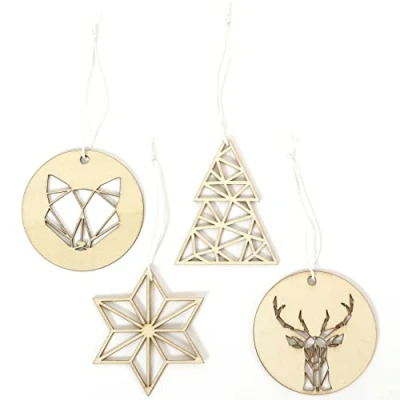 Abbildung von Papierdrachen 12 Anhänger aus Holz für den Weihnachtsbaum Baumschmuck Weihnachtsbaumdekoration Geometrisch Set 1
