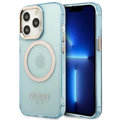 Abbildung von Guess GUHMP13LHTCMB Hülle für iPhone 13 Pro / 6,1&quot; blau/Blue Hard case Gold Outline Translucent