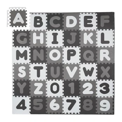 Abbildung von Relaxdays Puzzlematte ABC und Zahlen, 60 Teile, Spielmatte Kinder, BxT: 172x172 cm, unbedenklich, Schaumstoff, weiß grau