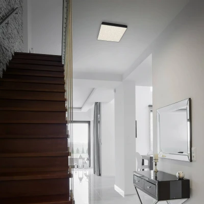 Abbildung von BRILONER LED Deckenlampe mit Sternenhimmel, rahmenlos, neutralweiße Lichtfarbe, Lampe, Deckenleuchte, Wohnzimmerlampe, Schlafzimmerlampe, Küchenlampe, 21,2x21,2x3,6 cm, Schwarz
