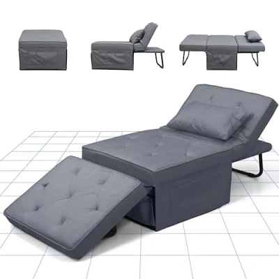 Abbildung von FLEXISPOT Sessel Wohnzimmer mit hocker Schlafsessel Klappbar bettfunktion schlaffunktion umwandelbarer Stuhl Bett ausziehbarer Belastbar bis 300kg, Grau，72 * 69 35 cm