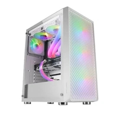Abbildung von Mars Gaming MC F Weiß, ATX Semitower, Vollvergütetes Glasfenster, Metal Mesh Front, 4X 120mm ARGB Lüfter
