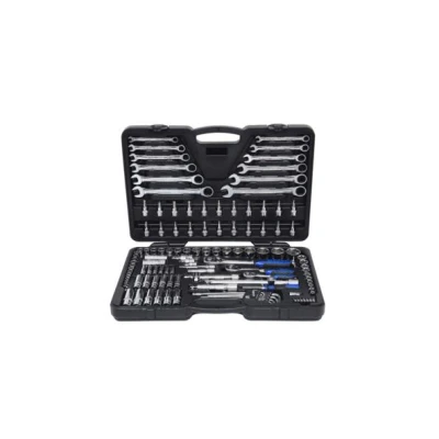 Abbildung von KS Tools 918.0724 1/4 Zoll + 3/8 1/2 CHROMEplus Steckschlüssel Satz mit 3 Umschaltknarren, 72 Zahn hochglanz verchromt 124 tlg.