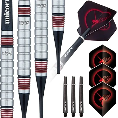 Abbildung von Unicorn Core Plus Style 2 Dartpfeile mit weicher Spitze, Silber/schwarz, 19 g