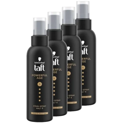 Abbildung von Schwarzkopf Taft Föhn Spray Powerful Age (4x 150ml), Haltegrad 5, Föhnspray für feines und dünner werdendes Haar, Fülle vegane Formel*