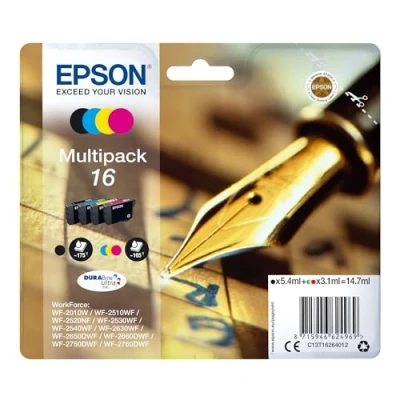 Abbildung von Epson Original 16 Tinte Füller (WF 2630WF, WF 2650DWF, 2660DWF, 2750DWF, 2760DWF), Multipack 4 farbig