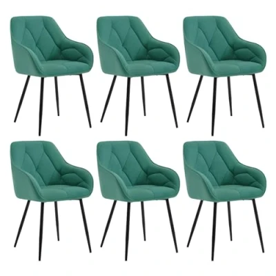 Abbildung von WOLTU 6er Set Esszimmerstühle, Küchenstuhl, Stuhl Esszimmer Wohnzimmer, ergonomischer Sessel, Armlehnstuhl, Polsterstuhl, Sitzfläche aus Samt, Metallbeine, Türkis, EZS02ts 6