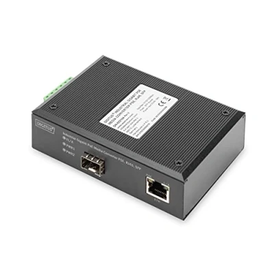 Abbildung von DIGITUS DIN Rail Medienkonverter SFP Port Gbit Ethernet RJ45 / 1000Base X Mit PoE Injektor Schwarz
