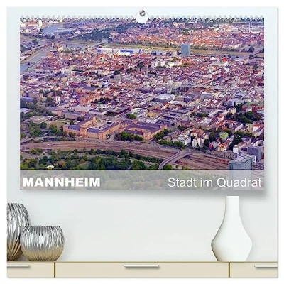 Abbildung von Mannheim Stadt im Quadrat (hochwertiger Premium Wandkalender 2025 DIN A2 quer), Kunstdruck in Hochglanz
