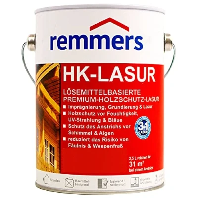 Abbildung von Remmers HK Lasur 3in1 weiß, 2,5 Liter, Holzlasur aussen, 3n1: Imprägnierung, Grundierung &amp; Lasur, Holzschutz vor Feuchtigkeit UV Strahlung