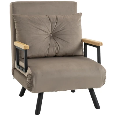 Abbildung von HOMCOM Schlafsofa, Klappbett mit Bettfunktion, Relaxsessel Rückenkissen, Polstersofa Verstellbarer Rückenlehne, Samtoptik, 63 x 73 81 cm, Hellbraun