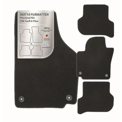 Abbildung von MAT10 Auto Fußmatten passend für VW Golf 6 Plus (BJ 04/2009 04/2014) aus Velours 4 teiliges Automatten Set langlebige Erstausrüsterqualität, Made in Germany, schwarz