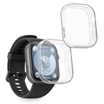 Abbildung von kwmobile 2X Schutzhülle kompatibel mit Huawei Watch Fit 3 Hülle Fullbody Cover Set aus Silikon Transparent
