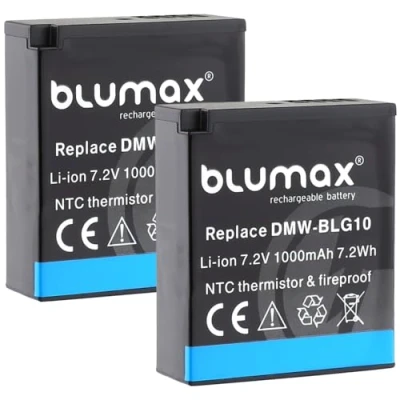 Abbildung von 2X Blumax Akku DMW BLG10e (1000mAh) NTC Sensor &amp; stabiles V1 Gehäuse kompatibel mit Panasonic Lumix DC TZ95D GX9 TZ202 TZ91 DMC TZ101 TZ81 GF6 GX7 GX80 LX100 G110