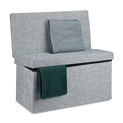 Abbildung von Relaxdays Faltbarer Sitzhocker mit Lehne L HBT 73 x 76 38 cm Sitzbank und stabiler Sitzcube als Fußablage Sitzwürfel aus Leinen Aufbewahrungsbox Truhenbank Stauraum Deckel, grau