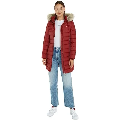 Abbildung von Tommy Jeans Essential Hooded Daunenmantel, Damen, Größe: XS, Bordeaux