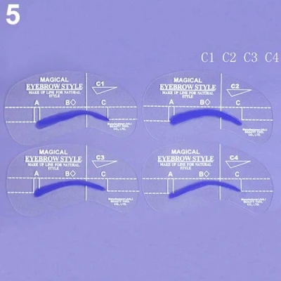 Abbildung von 4 Styles Fellpflege Schablonen Kit Augenbrauen Form Vorlagen DIY Beauty Schablone Shaper wiederverwendbare Zeichen Anleitung Karte Vorlage Make up Werkzeuge