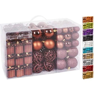 Abbildung von BRUBAKER 101 teiliges Set Weihnachtskugeln mit Baumspitze Christbaumschmuck Braun