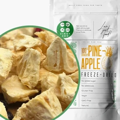Abbildung von Gefriergetrocknete Früchte 100% Pure Ananas Trockenobst Gefriergetrocknet Ohne Zuckerzusatz Knusprig Aromatisch Lecker Freeze Dried Pineapple ZingyZoo