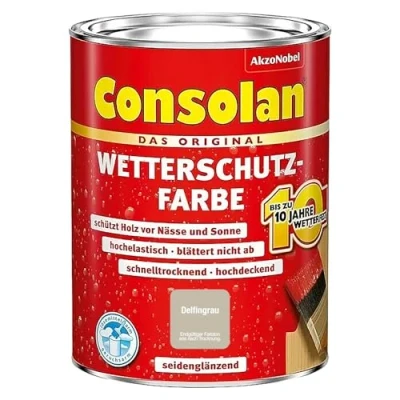 Abbildung von Consolan Wetterschutzfarbe, Deckender Holzschutz für Außen, Delfingrau, 750ml