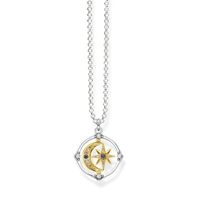Abbildung von Thomas Sabo Damen Halskette mit Anhänger, Stern und Mond, Bicolor 50cm