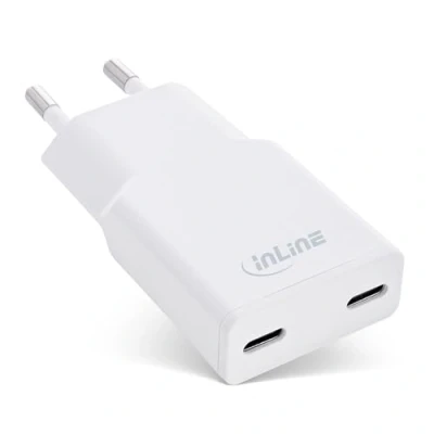 Abbildung von InLine USB C Ladegerät, ultrakompakt, 2 Port, 30W, Schnellladegerät, Power Delivery, PPS, Netzteil/Adapter für iPhone/Pro/Mini, iPad, Pixel, Samsung und mehr, weiß, 31509C