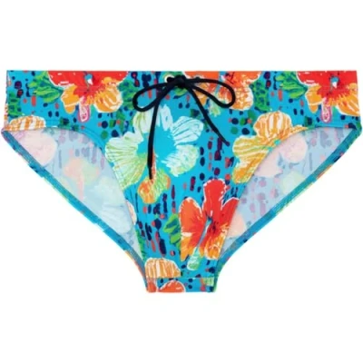 Abbildung von HOM Herren Dino Badehose Swim Briefs, Blumendruck, türkisfarbener Hintergrund, 48