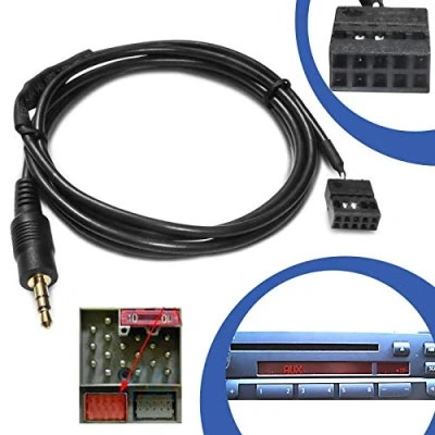 Abbildung von KFZ Auto AUX Line In Adapter Kabel 10 Pol Stecker CD Radio Buchse Anschluss kompatibel mit BMW E46