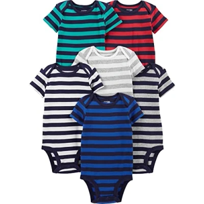 Abbildung von Simple Joys by Carter&#039;s Baby Jungen Short Sleeve Bodysuit Hemd, Grau/Marineblau/Weiß/Multi Stripe, 0 Monate (6er Pack)