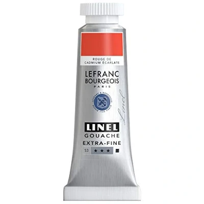 Abbildung von Lefranc &amp; Bourgeois 301169 Linel Gouache extrafeine und geschmeidige Wasserfarben mit maximaler Farbintensität, Leuchtkraft für streifenfreien Auftrag, 14ml Tube Kadmiumrot Scharlach