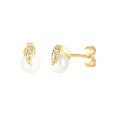 Abbildung von Elli DIAMONDS Ohrringe Damen Ohrstecker mit Diamant und Süßwasserperle in 585 Gelbgold